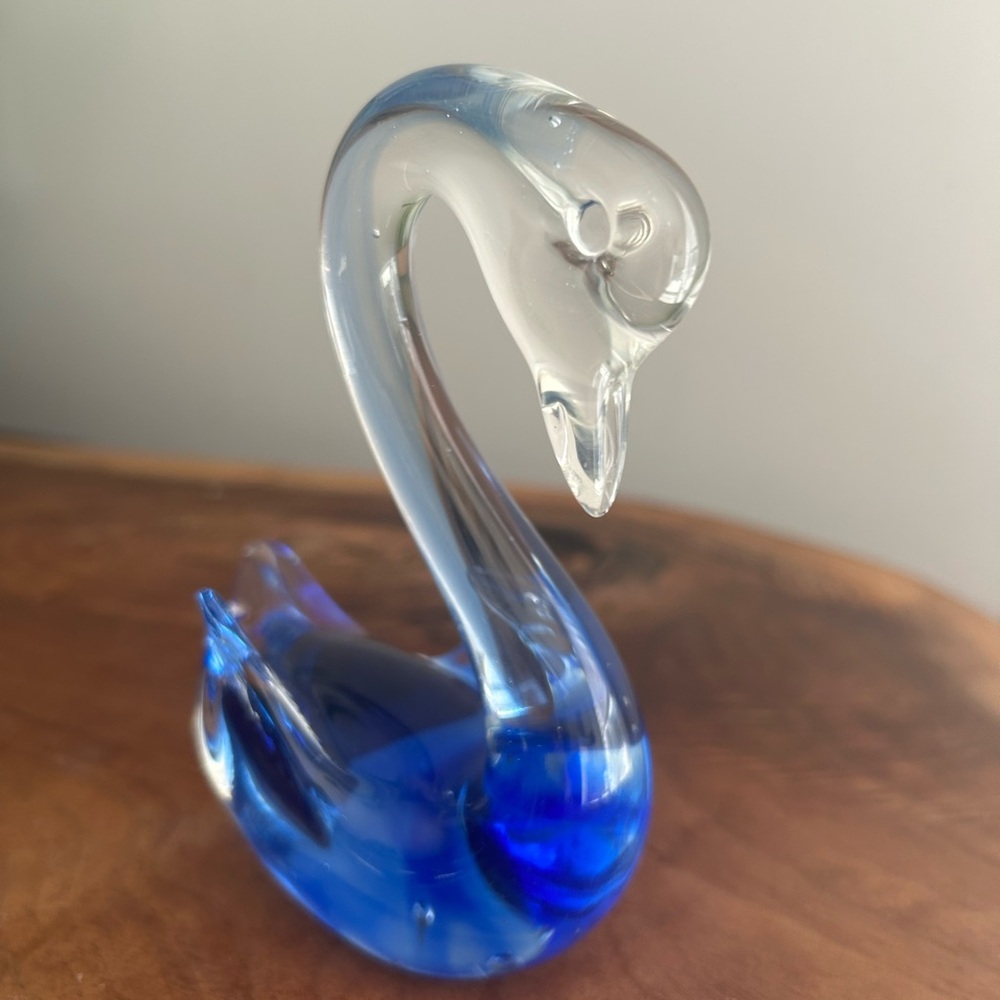 Vintage Murano Sommerso Glass Swan Figurine, cobalt  blue Paperweight